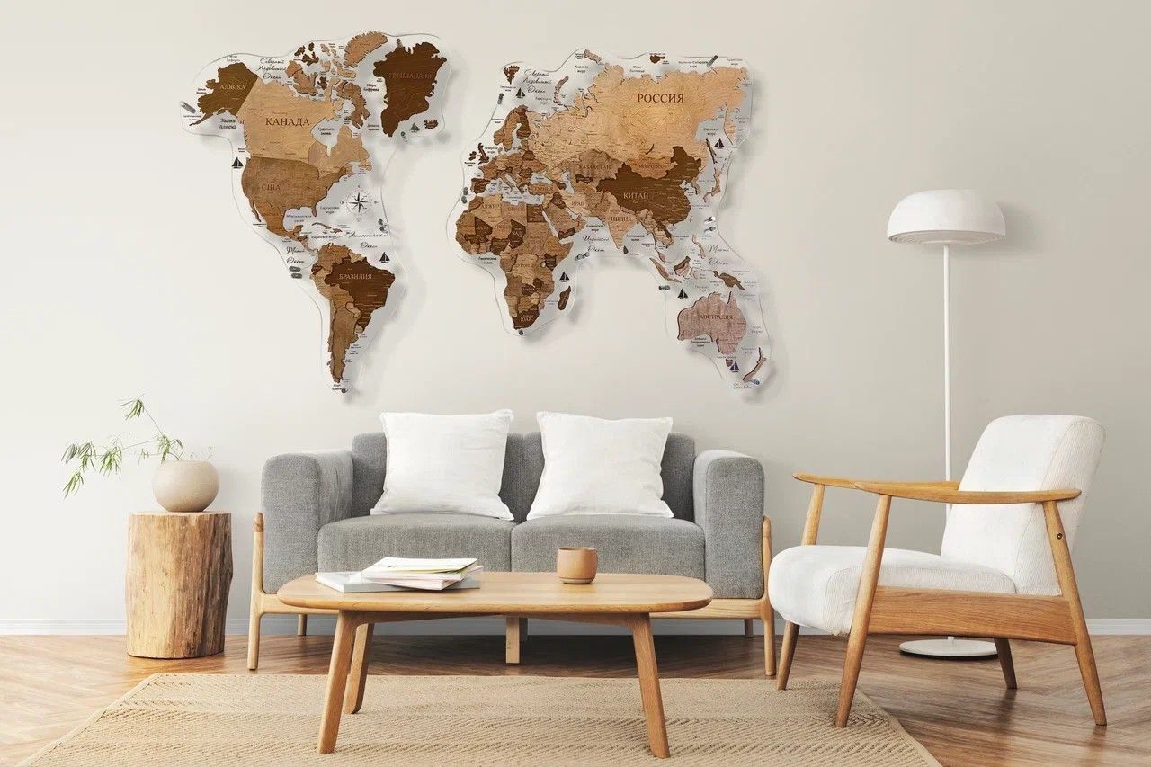 Beautiful wooden world maps with LED lighting